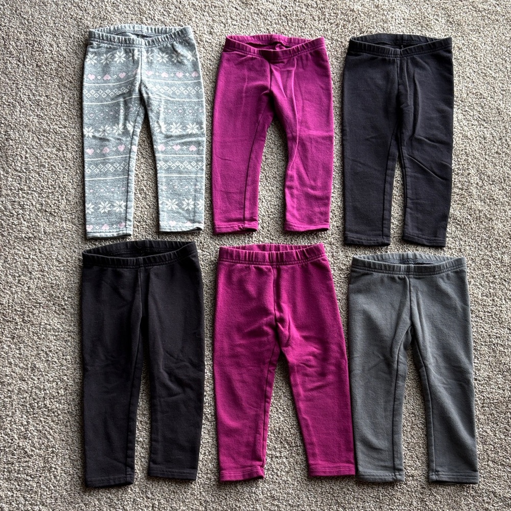 2T Jumping Beans Toddler Girls' Fleece Lined Leggings Set - Pink, Gray, Black